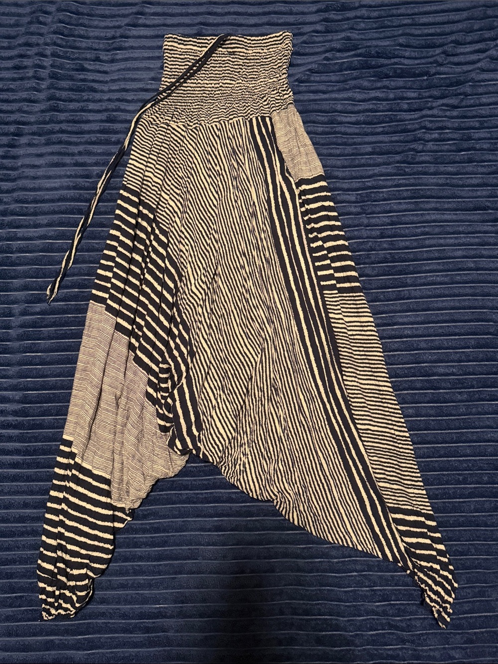 Striped Blue and White High-Waist Asymmetric Skirt